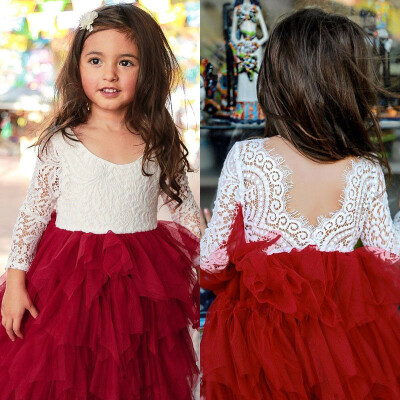 

Toddler Kid Baby Flower Girl Dress Party Wedding Pageant Bridesmaid Formal Dresses Tulle Tutu Laces Backless Dress