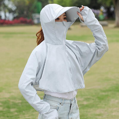 

Outdoor Women 360° Sun Protection Clothing Long Sleeve Clothes with Wide Brim Sun Hat Detachable Cap