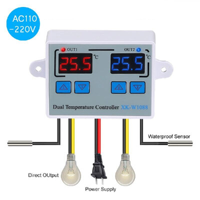 

Dual Digital Thermostat Temperature Controller Two Relay Output Thermoregulator for incubator Heating Cooling XK-W1088 AC110-220V