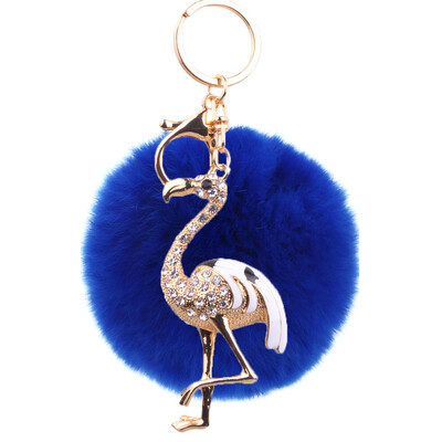 

Flamingo Keychain Rex Rabbit Fur Ball Exquisite Accessories Car Keychain