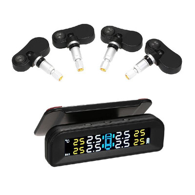 

TPMS Tire Pressure Monitoring System Wireless Real-time Solar Energy Clear LCD Display 4 Internal Sensors Alarm Function
