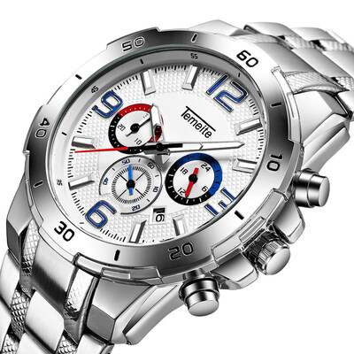 

Casual Chronograph Watches Men Luxury Brand Quartz fashion sports male silver stainless steel watch date Clock Male