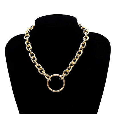 

Punk Women Hollow Circle Pendant Linked Curb Chain NecklaceBracelet Jewelry
