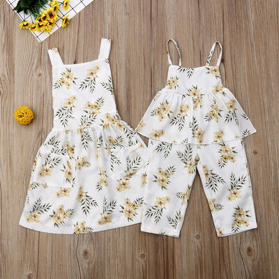 

Infant Baby Girl Floral Bib Pants Sling Dress Skirt Sundress Clothes 1-6Y Top