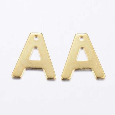 

304 Stainless Steel Charms LetterA Golden 11x10x08mm Hole 1mm