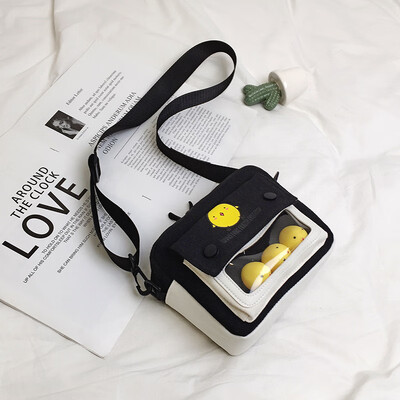 

Japanese Harajuku transparent Cute Canvas Bag Lady Bag Fashion childrens fun cartoon one shoulder slanting bag