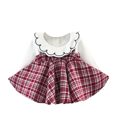 

Spring Long Sleeve Baby T-shirt TopsPlaided Strap Girls Kids Princess Party Infants Pleated Ruffles Dress 2pcs