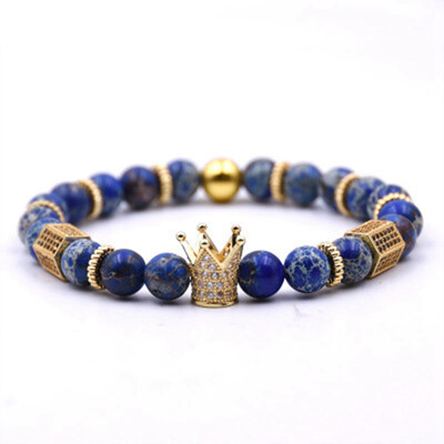 

Natural Stone Crown Copper Micro Inlay Zircon Beads Bracelet Unisex Pair Bracelet Hot Gift