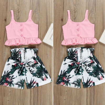 

Flamingo Toddler Baby Girl Floral Vest Crop Tops Short Pants Outfits Clothes