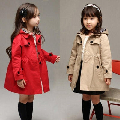 

2-8Year Kids Girl Children Coat Outerwear Jackets Windproof Fleece Long Trench Coat