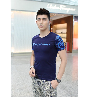 

2018 summer mens short-sleeved T-shirt Korean version of the trend half-sleeved round neck repair body shirt bottoming shirt clothes men