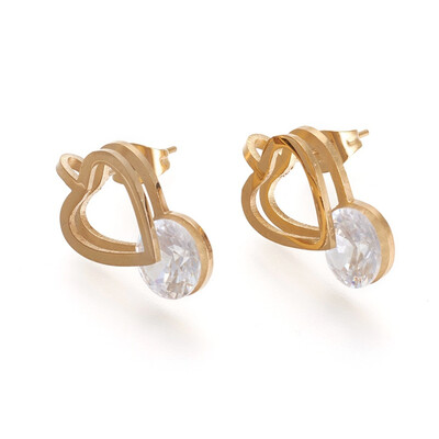 

Golden Tone 304 Stainless Steel Stud Earrings with Rhinestone Heart Crystal 195x12x5mm Pin 06mm
