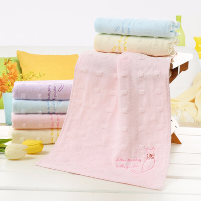 

4Pcs Kids Washcloth Set Cotton Embroidery Cat Printed Childrens Soft Towels Mixed Colors Bath Towel 25X50cm