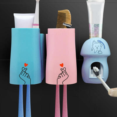 

Greensen Automatic Toothpaste Dispenser Two Cups Storage Rack Toothbrush Holder Wall Mounted