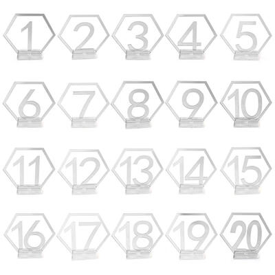 

Mirror Wedding Seat Card Hexagon Table Number Signs for Birthday Decoration