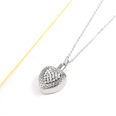 

Clear White Synthetic Crystal Heart Urn Necklace for Ashes Cremation Memorial Keepsake Pendant