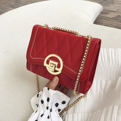 

Bag female new embroidery thread Lingge lock chain shoulder bag Messenger bag girl casual wild bag