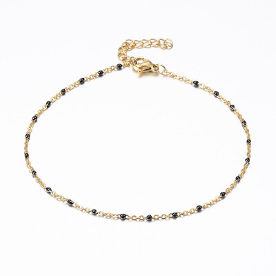 

304 Stainless Steel Cable Chain Anklets with Enamel Links Golden Black 9"23cm 152mm