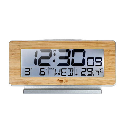 

FanJu Battery Operated Bamboo Digital LCD Alarm Clock Indoor Thermometer Hygrometer Clock with Backlight Snooze Function
