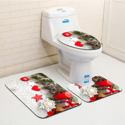 

〖Follure〗3PCS Fancy Santa Toilet Seat Cover&Rug Bathroom Set Christmas Decor