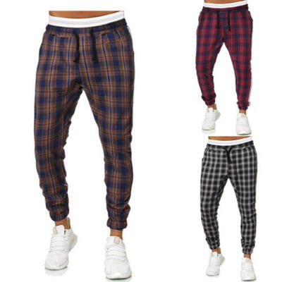 

Mens Casual Fitness Plaid Pants Straight Leg Trousers Pencil Jogger Cargo Pants