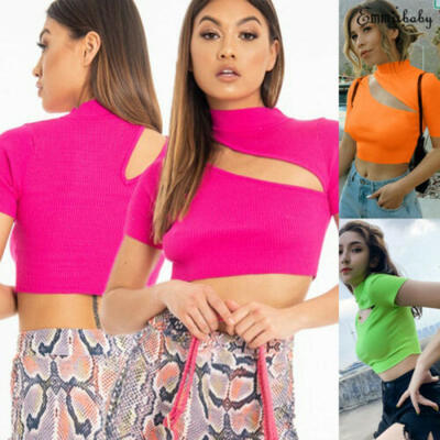 

Women Slim Tank Top Sexy Crop Top Short Sleeve T-Shirt Blouse Clubwear Hot