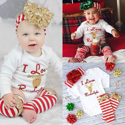 

3pcs Newborn Baby Girl Long Sleeve Romper Jumpsuit Christmas Outfits Set Clothes