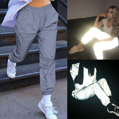 

Tailored Women High Waist Solid Luminous Sports Tights Pants Loose Casual Long Trousers