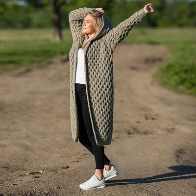 

Toponeto Winter Warm New Fashion Women Long Knitted Sweater Hooded Cardigan Coat