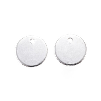 

304 Stainless Steel Charms Flat Round Blank Stamping Tag Stainless Steel Color 8x1mm Hole 1mm