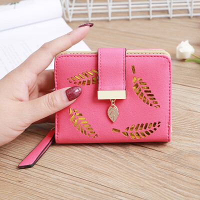 

Tailored Women s Fashion Trend Solid Color Small Fringed Hollow Leaf Leather Card Wallet