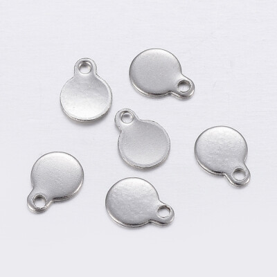 

304 Stainless Steel Pendants Flat Round Charms Stainless Steel Color 7x5x06mm Hole 1mm