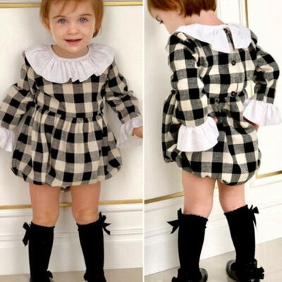 

US Infant Baby Girl Clothes Plaids Flared Sleeve Romper Jumpsuit Bodysuit Outfit