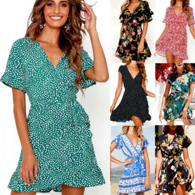 

Summer Womens Boho Mini Dress Ladies Evening Cocktail Party Beach Sundress US