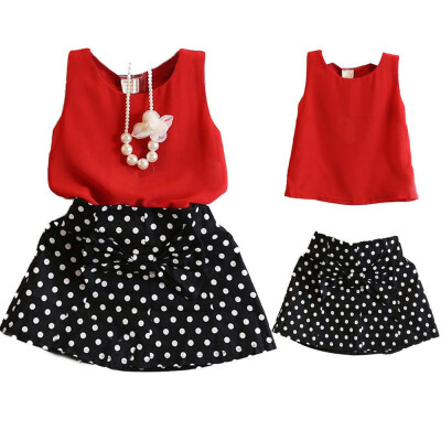 

TToddler Kid Baby Girl Chiffon Sleeveless Tops Dot Skirt Dress Outfit Clothes