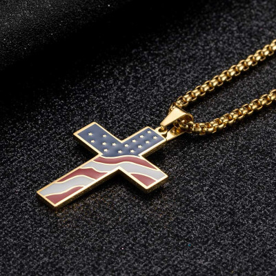 

European&American Fashion Flag Cross Pendant Necklace Necklace Jewelry