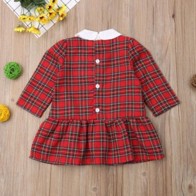 

US Toddler Kids Baby Girl Long Sleeve Christmas Plaid Ruffle Party Dress Clothes