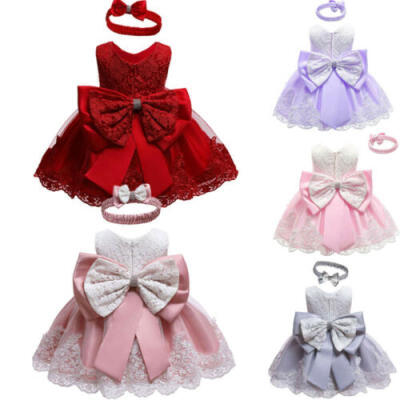 

Kids Baby Bow Girls Party Lace Dress Wedding Bridesmaid Dresses Princess 0-24M