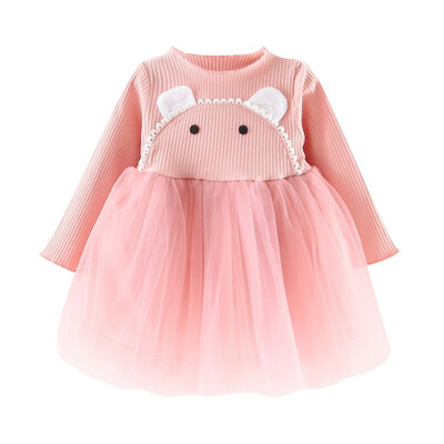 

Cotton Childrens Solid Color Lace Small Ear Princess Dress Cartoon Pattern Bow Dresses