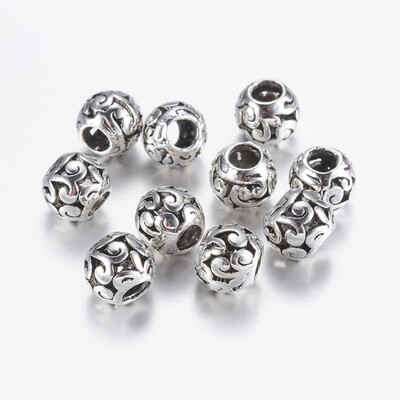 

Tibetan Style Alloy European Beads Large Hole Beads Round Antique Silver 10x9mm Hole 5mm
