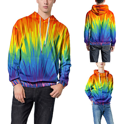 

Toponeto Mens Rainbow 3D Printed Pattern Hoodie Hooded Loose Long Sleeve Top