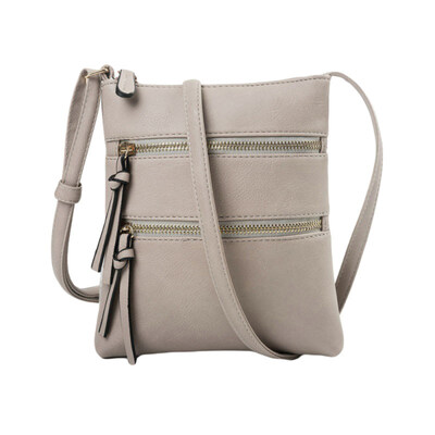 

Lady Solid Color Multi Pocket Zipper Satchel Faux Leather Crossbody Shoulder Bag