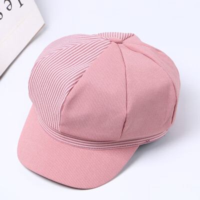

Korean version of the new spring&summer thin berets England retro literary stripes octagonal pumpkin hat warm painter hat tide