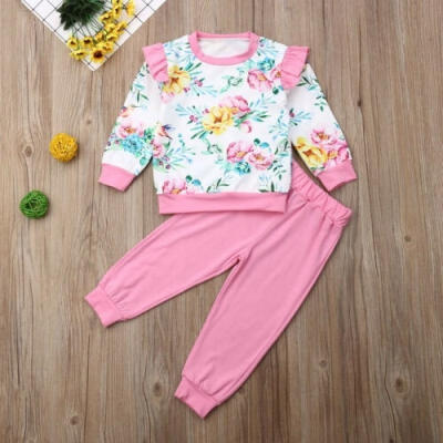 

Sweet Kids Baby Girl Flower Zip coatPants Toddler Outfits Set Clothes Tracksuit 2Pcs Autumn Outfits Set 1-6Y