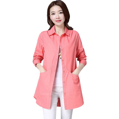 

Autumn New Solid Color Womens Plus Size Shirt Fashion Trend Single Breasted Long Sleeve Blouse