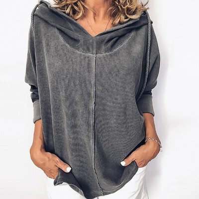 

2019 new ebay AliExpress Amazon explosion models hooded stitching sweater long sleeve womens clothing gray