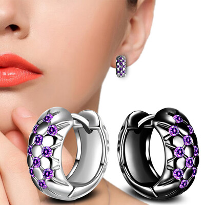 

1 Pair New Fashion Korean Style Women Creative Aesthetic Earrings Black Gold Amethyst Zircon Shining Earrings Jewelry