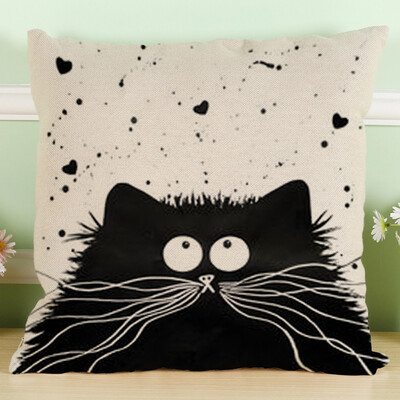 

〖Follure〗Vintage Cat Dog Cotton Pillow Case Sofa Waist Throw Cushion Cover Home Decor A