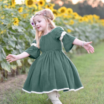 

AU Summer Kids Toddler Baby Girls Lace Cotton Princess Dress Holiday Sundress