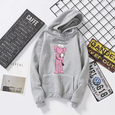 

Hooded Sweatshirt Pink Doll Embroidery Print Couple Polyester O-Neck Round Neck Full Sleeve Length